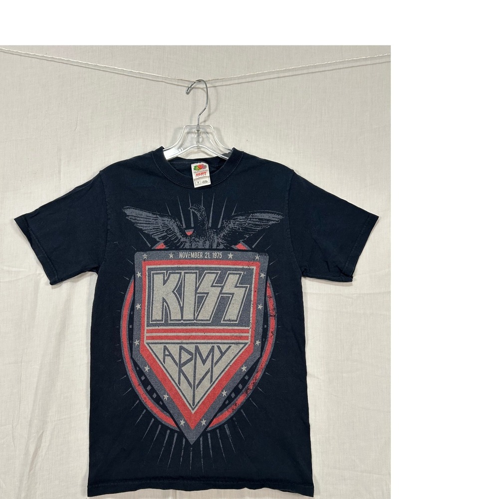 KISS Army Band T-Shirt Mens Small Black Fruit of the Loom Heavy Cotton Rock Tee